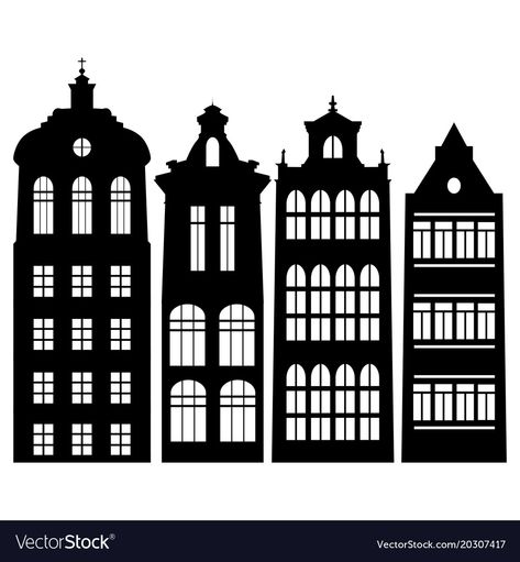 Amsterdam Style, House Outline, House Silhouette, House Template, Vector Elements, Black And White Art Drawing, Halloween Crochet Patterns, Hand Drawn Illustration, House Vector