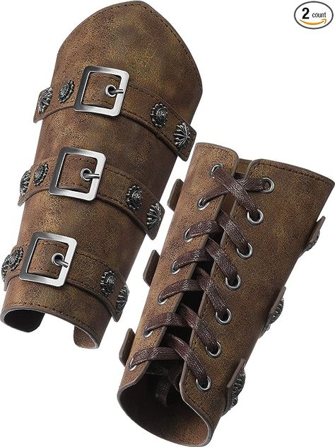 Amazon.com: SATINIOR Medieval Faux Leather Arm Guards 2 Pieces Halloween Adult Buckle Bracers Knight Armband Costume Retro Wristband for Men Women Bronze : Clothing, Shoes & Jewelry Alice In Wonderland Outfit, Leather Gauntlet, Arm Guards, Female Pirate Costume, Leather Bracers, Arm Guard, Closet Fashion, Handmade Clothes, Larp