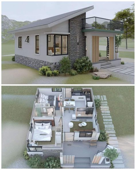 Small Modern House Plans, Small House Layout, Pole Barn House Plans, Modern Small House Design, Small House Design Exterior, Tiny House Plan, House Floor Design, Building House Plans Designs, Casas The Sims 4