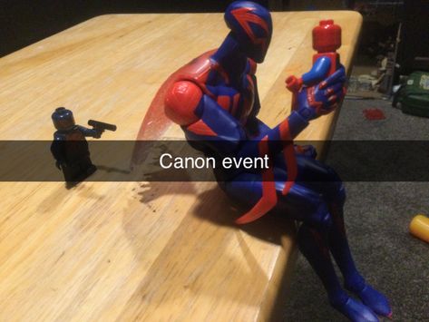 Spider-Man 2099 tries to make out with Lego Spider-Man but Lego Spider-Man 2099 stops him Spiderman Canon Event, Canon Event Spiderman, Canon Event, Black Spiderman, Man Stuff, Spider Verse, Film Movie, Soundtrack, Canon