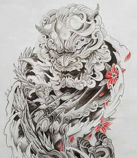 Image may contain: plant Tato Phoenix, Japanese Foo Dog, Foo Dog Tattoo Design, Japanese Phoenix Tattoo, Foo Dog Tattoo, Samurai Tattoo Design, Phoenix Tattoo Design, Japan Tattoo Design, Fu Dog