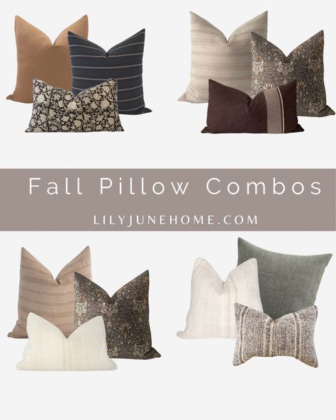 Pillow Combos Master Bedrooms, Throw Pillows On Brown Couch, Fall Pillow Combos, Throw Pillows For Dark Brown Couch, Accent Pillows For Brown Couch, Fall Throw Pillow Combinations, Pillow Sets For Couch, Dark Brown Couch Pillow Ideas, Fall Pillow Combinations