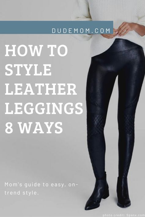 How to Style Leather Leggings: 8 Easy Ideas for Everyday Wear Faux Leather Moto Leggings, Leather Yoga Pants Outfit, Lululemon Faux Leather Leggings, What To Wear With Shiny Black Leggings, Ways To Wear Faux Leather Leggings, Leather Leggings 2023, Tops To Wear With Leather Leggings, How To Dress Leather Leggings, Faux Leather Leggings Over 50