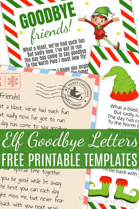 Free Printable Elf Goodbye Letters - Farewell from Elf On The Shelf! Farewell Elf On The Shelf Ideas, Elf Departure Ideas Free Printable, Goodbye Letters From Elf, Elf Farewell Ideas, Goodbye From Elf On The Shelf, Goodbye Letter Elf On The Shelf, Goodbye Letter From Elf, Elf Last Day Letter, Goodbye Note From Elf On The Shelf