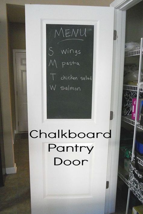 Chalkboard Pantry Door Start grocery list with added paper pad on clipboard Chalkboard Pantry Door, Chalkboard Pantry Doors, Pantry Diy, Diy Chalkboard Paint, Basement Door, Decorating On A Dime, Board Paint, Kitchen Pantry Ideas, Pantry Makeover