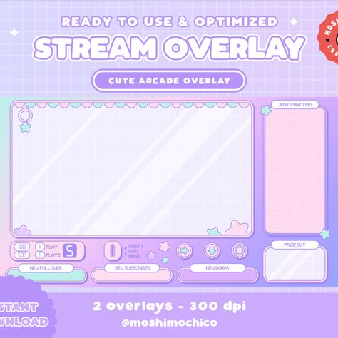 Twitch Stream Overlay - Cute Iridescent Rainbow Star Arcade Crane image and visual related images Twitch Overlay Ideas, Kawaii Pixel Art, Japanese Arcade, Overlay Ideas, Twitch Stream Overlay, Screen Overlay, Twitch Streaming Setup, Crane Game, Graphic Design Portfolio Inspiration