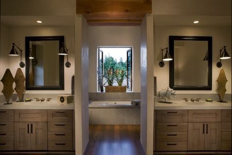 His And Hers Vanities Design, Here's an idea. . . Split Vanity Master Bath, Master Bath Layout, Taupe Bathroom, His And Hers Bathroom, Master Bath Design, His And Hers Sinks, Bathroom Counter Decor, Bathroom Cabinetry, Vanity Design