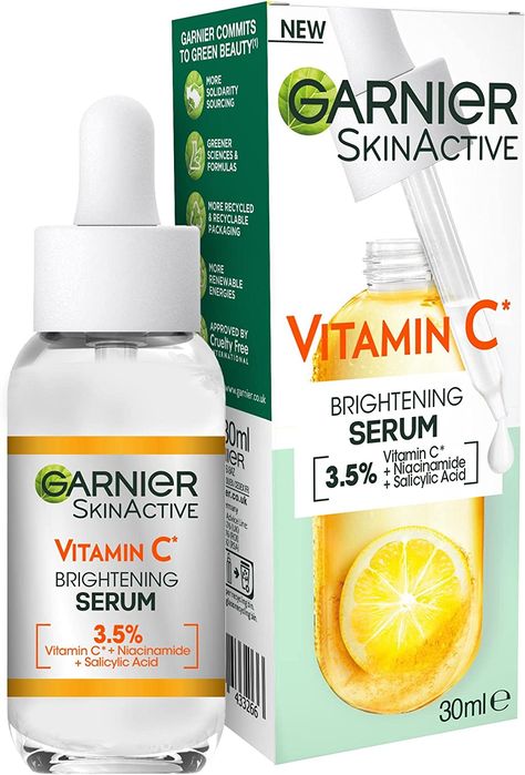 Anti-Dark Spots & Brightening Serum, 3.5% Vitamin C, Niacinamide, Salicylic Acid & Lemon Extract, Brightening Serum For Dull, Tired Skin Garnier Vitamin C Serum, Science Formulas, Vitamin C Brightening Serum, Serum For Face, Garnier Skin Active, Serum Cream, Gentle Exfoliator, Vitamin C Serum, Brightening Serum