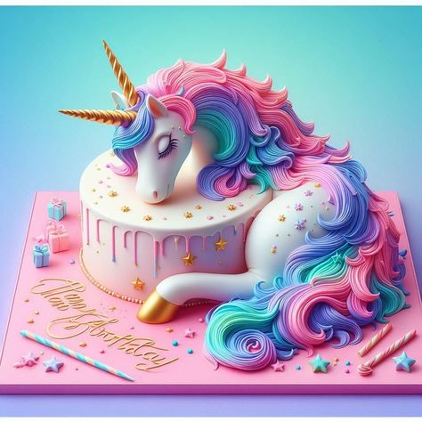 Princess Unicorn Cake, Three Tier Unicorn Cake, Unicorn Cake 2 Tier, 3 Layer Unicorn Birthday Cake, Unicorn Layer Cake, Unicorn Single Tier Cake, Unique Birthday Cakes, Birthday Cake With Flowers, Unicorn Themed Birthday Party