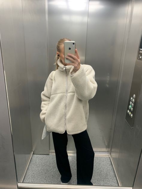 teddy coat, emma chamberlain outfits, arket furry jacket, puffer jacket, teddy jacket, hailey bieber style, rosie huntintong-whitley style, outfits, skirt, skirt outfit, black skirt, black chanel boots, cowboy boots, White Teddy Shacket Outfit, Oversized Teddy Jacket Outfit, Cozy Jacket Outfit, Fluffy Puffer Jacket Outfit, Teddy Zip Up Jacket Outfit, Teddy Puffer Jacket Outfit, Outfit With Fluffy Jacket, How To Style Teddy Jacket, Old Money Puffer Jacket