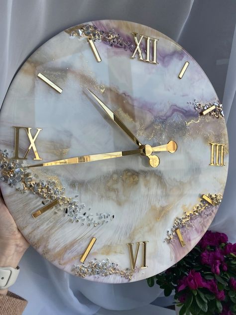 Resin art clock home decor modern wall art handmade clock | Etsy Resin Art Clock, Art Pfp, Tray Resin, Resin Decoration, Cupcake Tray, Resin Crafts Tutorial, Art Clock, Diy Resin Projects, Resin Art Painting