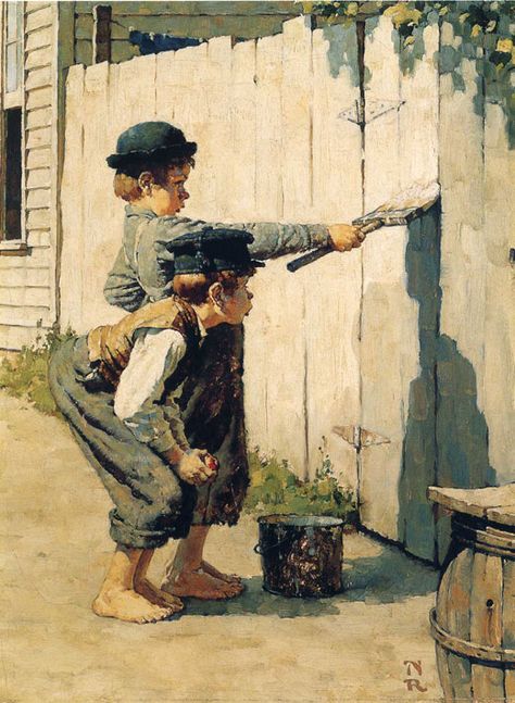 Norman Rockwell Art, Rockwell Paintings, Norman Rockwell Paintings, Tom Sawyer, Fence Art, Illustration Vintage, Art Et Illustration, Wow Art, Norman Rockwell