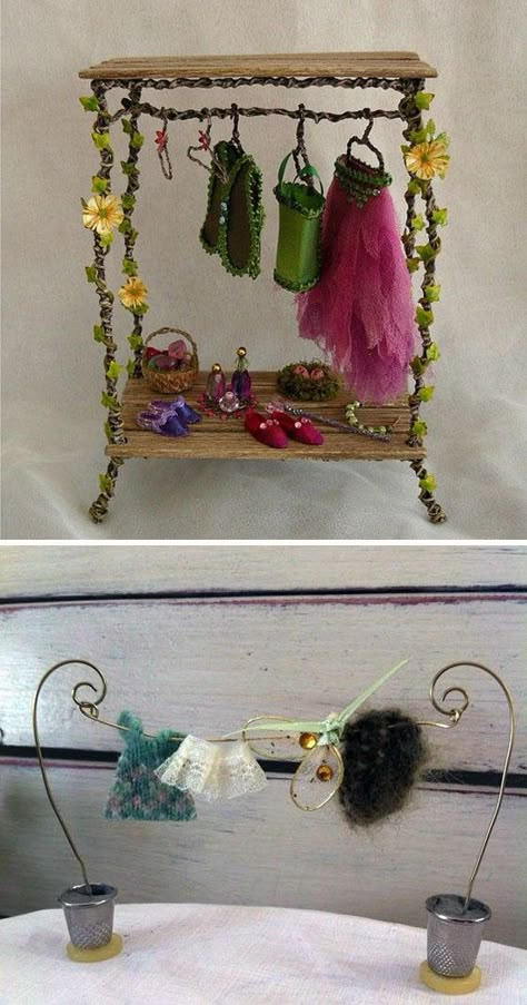 Handmade Fairy House, Fairy Wardrobe, Fairy Garden Furniture, Fairy Village, Fairy Garden Crafts, Fairy Furniture, Faeries Gardens, Mini Fairy Garden, Fairy Crafts