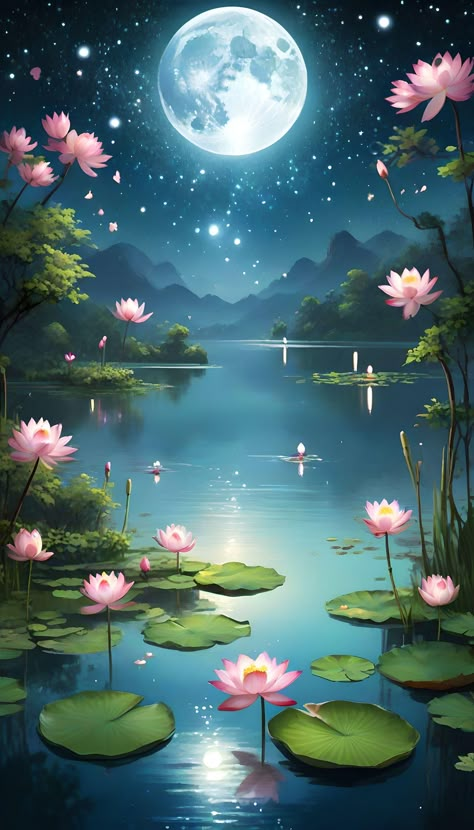 Pisces Flower, Lotus Flower Wallpaper, Lotus Flower Painting, Lotus Flower Pictures, Lotus Art, Beautiful Wallpaper For Phone, Moon Painting, Abstract Art Wallpaper, Cute Flower Wallpapers