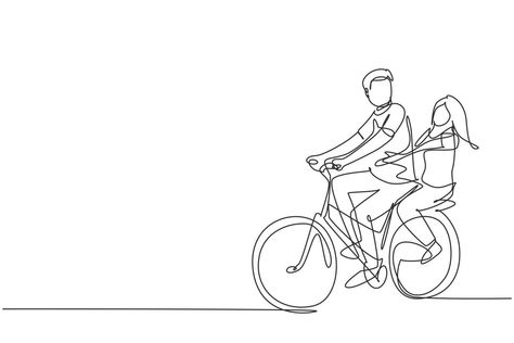 Single continuous line drawing couple have fun riding on bike. Romantic cycling couple holding hands. Togetherness of young husband and wife. Dynamic one line draw graphic design vector illustration Cycling Couple, Line Drawing Couple, Graphic Design Vector, Bike Couple, Drawing Couple, Bike Drawing, Green Facade, Bike Illustration, Couple Holding Hands