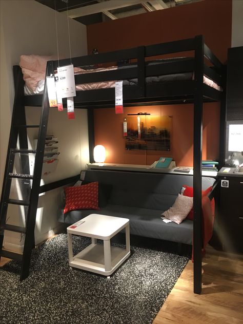 Loft bedroom idea - ikea Bed Desk Aesthetic, Boys Loft Bedroom Ideas, Boys Loft Bedroom, Girls Loft Bedroom, Small Loft Bedroom, Ikea Loft, Ikea Loft Bed, Loft Beds For Small Rooms, A Loft Bed