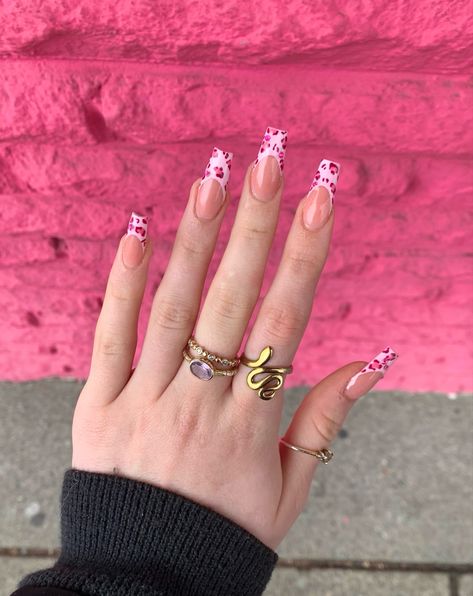 Leopard Nails Pink, Pink Leopard Nails, Tapered Square Nails, Colored Acrylic Nails, Grunge Nails, Vibrant Nails, Work Nails, Fall Acrylic Nails, Leopard Nails