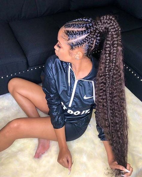 A Braided Ponytail, Feed In Braids Ponytail, Ponytail Ideas, Feed In Braids, Braids Ponytail, Feed In Braids Hairstyles, Braided Cornrow Hairstyles, Braids Hairstyles Pictures, Braided Ponytail Hairstyles