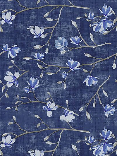 Dark Blue Floral Background, Strong Features, Open Flower, Magnolia Blossom, Texture Wallpaper, Metallic Wallpaper, Delft Blue, Porcelain Blue, Blue Wallpaper