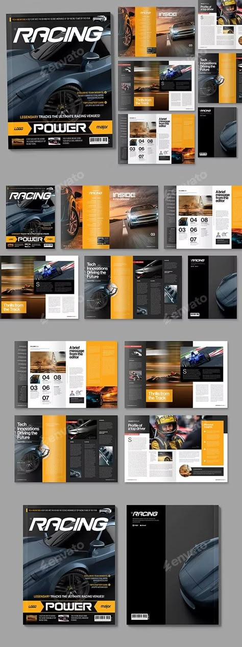 Car Racing Magazine Template, Print Templates | GraphicRiver Race Car Graphics, Car Magazine Design, Car Magazine Layout, Magazine Reference, Racing Magazine, Booklet Design Layout, Editorial Magazine Design, Book Cover Page Design, Magazine Design Inspiration