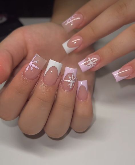 Pink Tip Nails, Hippie Nails, Winter Nails Acrylic, Christmas Nails Easy, Girly Acrylic Nails, French Tip Acrylic Nails, Simple Acrylic Nails, Short Square Acrylic Nails, Christmas Nails Acrylic