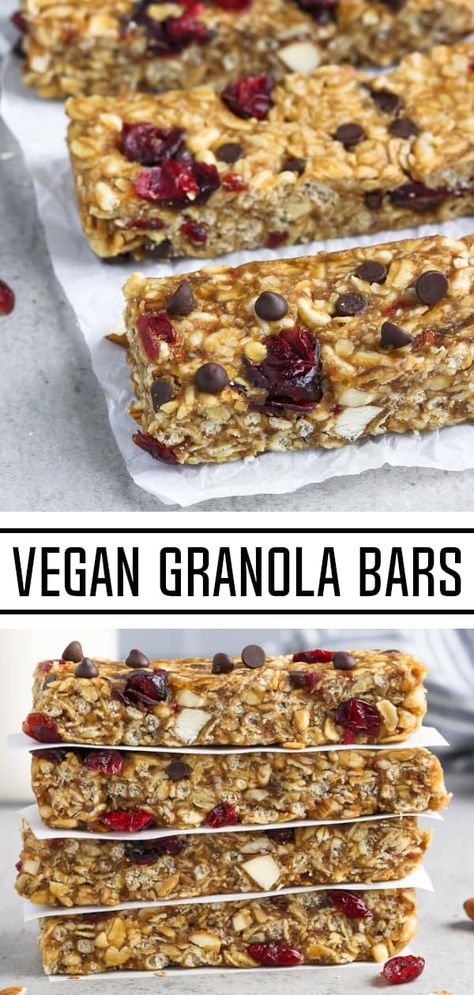 Vegan Granola Bar Recipe, Cold Apps, Gluten Free Granola Bars, Vegan Granola Bars, Easy Recipies, Chocolate Chip Granola Bars, No Bake Granola Bars, Vegan Granola, Vegan Snack Recipes