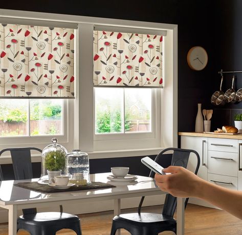 Thinking about motorised blinds? Here are some tips from Norwich Sunblinds - makers of blinds and curtains, based in Norfolk UK. Kitchen Roller Blinds Ideas, Kitchen Roller Blinds, Lounge Blinds, Dining Room Blinds, Vertical Blinds Living Room, Roller Blinds Kitchen, Kitchen Blind, Modern Roller Blinds, Roller Blinds Bathroom