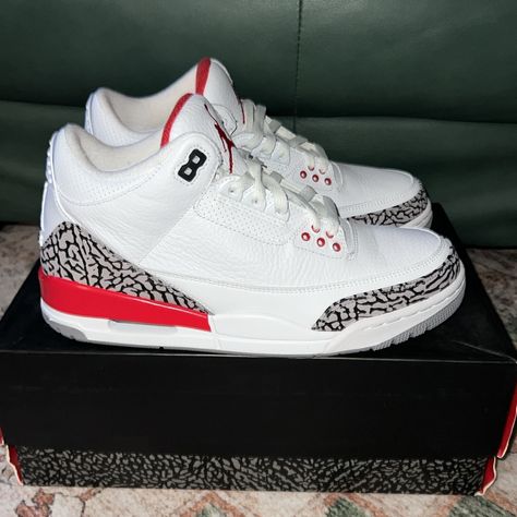 Jordan 3 Retro Hall Of Fame Color: White/Fire Red-Cement/Gray/Black Size: 8.5 Men New In Box Retro 3 Jordans, Hype Shoes Men, Jordans 3, Jordan 3 Red, Retro 3, Red Jordan 3, Fire Red 3s, Jordans Red And White, Jordan 3s Fire Red