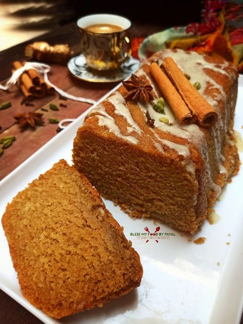 Eggless Masala chai cake with brown butter glaze | tea cake recipe Masala Chai Cake Recipe, Eggless Tea Cake Recipe, Chai Tea Cake Recipe, Masala Chai Cake, Chai Cake Recipe, Eggless Banana Bread Recipe, Brown Butter Glaze, Tea Cake Recipe, Flavoured Tea