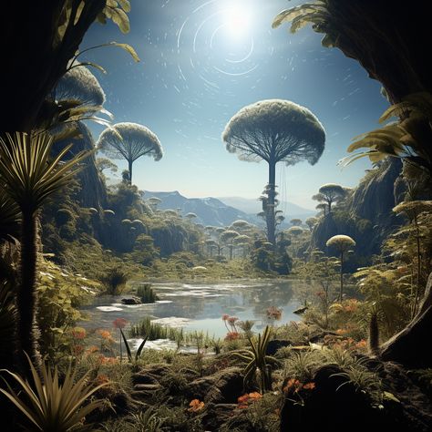 Scifi Planet Concept Art, Alien Landscape Art, Planet Landscape Concept Art, Exoplanets Art, Alien Landscape Concept Art, Sci Fi Planet Concept Art, Alien Ecosystem, Alien Worlds Landscape, Alien Planet Landscapes