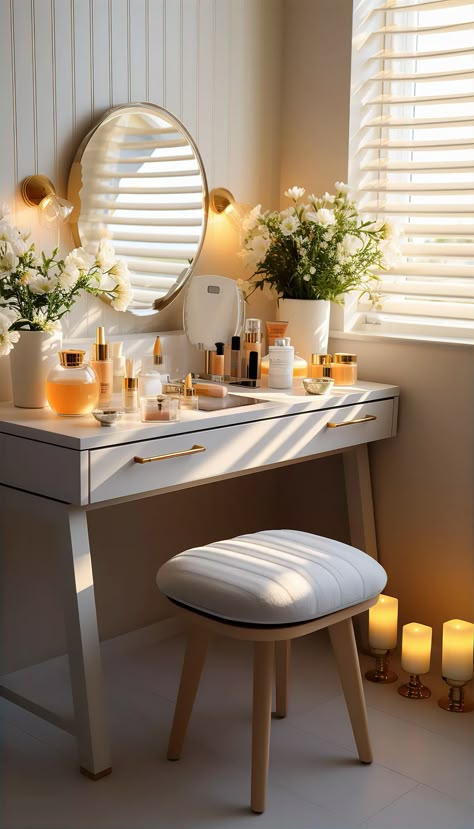 Download this image for Free on Zwin.io Cute Vanities, Small Makeup Vanity Ideas, Dressing Table Design Bedrooms, Vanity Table Ideas, Vanity Ideas Bedroom, Vanity Setup, Minimalist Room Decor, Stylish Room Decor, Pastel Room Decor