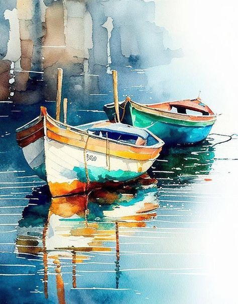 Watercolor Boat, Beach Art Painting, Sailing Art, Sailboat Art, Step By Step Watercolor, Boat Print, Boat Art, Boat Painting, Watercolor Art Lessons