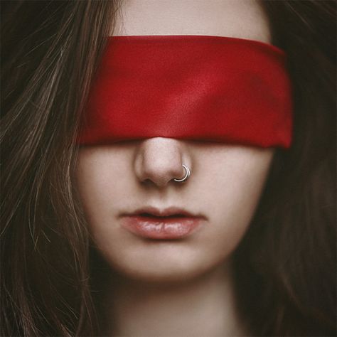 Edry Hilario – Maggie King • Dark Beauty Blindfold Aesthetic, Blindfold Art, Red Blindfold, Blind Fold, Blind Girl, Piece Of Mind, Aesthetic Red, Aesthetic Blue, Dark Beauty