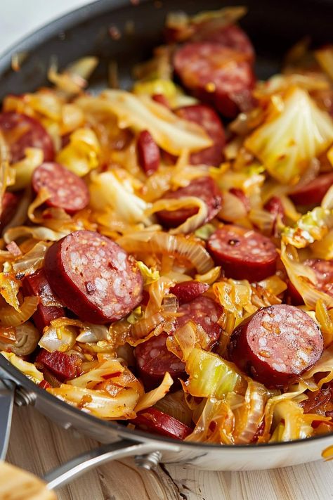 Kielbasa and Cabbage Skillet - Insanely Good Dinner Ideas Soul Food, Sunday Dinner Ideas Soul Food, Sausage And Cabbage Skillet, Texmex Recipes, Fried Cabbage Recipe, Recipe With Sausage, Sausage And Cabbage, Fried Cabbage With Sausage, Cabbage Skillet