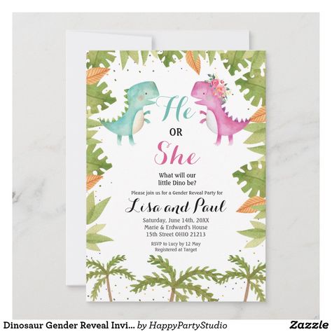 Dinosaur Gender Reveal, Dinosaur Invitations, Gender Reveal Ideas, Gender Reveal Invitations, Happy Party, Baby Gender Reveal, Reveal Ideas, Baby Shower Invitations For Boys, Baby Gender