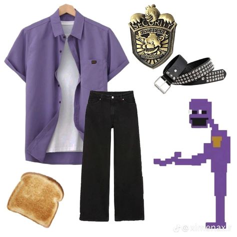 Fnaf Security Breach Inspired Outfits, Michael Afton Inspired Outfit, Five Nights At Freddy's Outfit Ideas, William Afton Costume, Fnaf Movie Outfit, Simple Fnaf Cosplay, Fnaf Closet Cosplay, Chica Inspired Outfits Fnaf, Fnaf Clothes Outfits