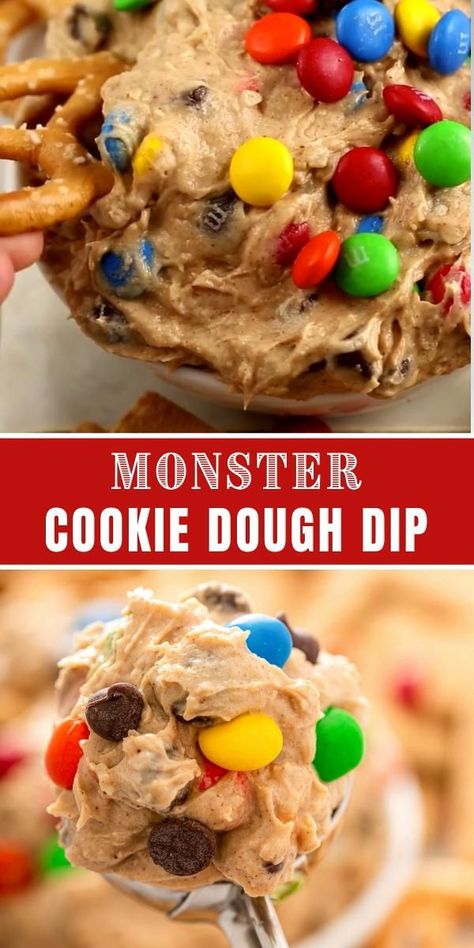 Monster Cookie Dip Recipe, Lunch Ideas For Big Family, Cookie Monster Dip, Halloween No Bake Desserts, Monster Cookie Dip, Sweet Dips For Parties, Dessert Dips For Parties, Monster Dip, Halloween Dips