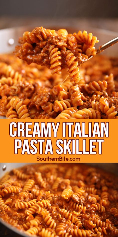 Ground Beef Pasta With Cream Cheese, Creamy Garlic Beef Pasta, Skillet Pasta Recipes, Creamy Italian Pasta, Cream Onions, Ground Beef Pasta Recipes, Pasta Marinara, Creamy Spaghetti, Beef Pasta Recipes