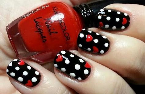 Valentine's Day manicure! Polka Dot Nail Art, Valentine Nail Art, Dot Nail Art, Polka Dot Nails, Her Nails, Dots Nails, Red Nail, Ideas Nails, Get Nails