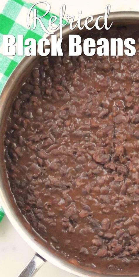 Black Refried Beans Recipe, Refried Black Beans Recipe Homemade, Refries Black Beans Recipe, Refried Black Beans Recipe, Homemade Refried Black Beans, Mexican Black Beans Recipe, Black Bean Refried Beans, Mexican Side Dish, Refried Black Beans