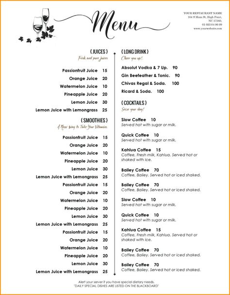 Drink Menu Template – Wepage.co with Cocktail Menu Template Word Free Lunch Menu Template, Free Printable Menu Template, Free Printable Menu, Free Menu Templates, Menu Maker, Menu Card Template, Printable Menu Template, Printable Wedding Menu, Food Menu Template