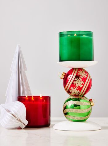 Stacked Ornaments 3-Wick Candle Holder | Bath & Body Works Bath And Body Works Christmas, Coconut Milkshake, Ornament Candle, Christmas Dreaming, Seasonal Candles, Handbag Essentials, Christmas Candle Holders, Holiday Scents, Selling Candles