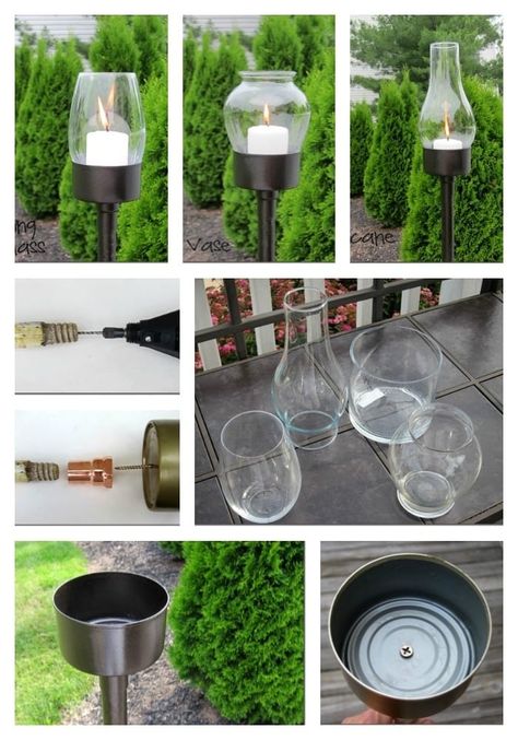 Use an old tuna can and glasses of various shapes and sizes to create outdoor lanterns. This post has all the details. Pergola Diy, Diy Outdoor Lighting, Glass Candle Lantern, Copper Diy, Diy Lanterns, Have Inspiration, Outdoor Lanterns, Wire Crafts, Garden Crafts