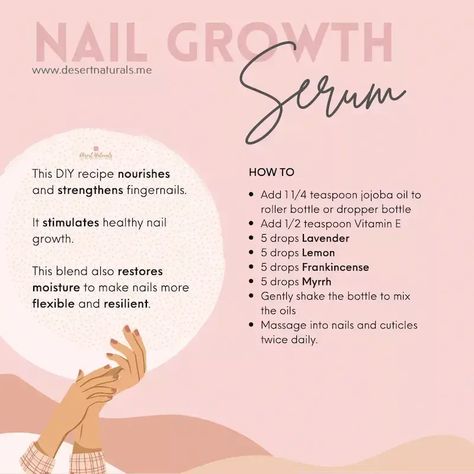 The best essential oils for healthy strong nails and cuticles. Use this DIY nail serum recipe in your nail routine to strengthen nails. Strengthening Nails, Serum Recipe, Strengthen Nails, Nail Growth Tips, Nail Routine, Diy Serum, Potions Recipes, Nail Serum, Nail Care Tips