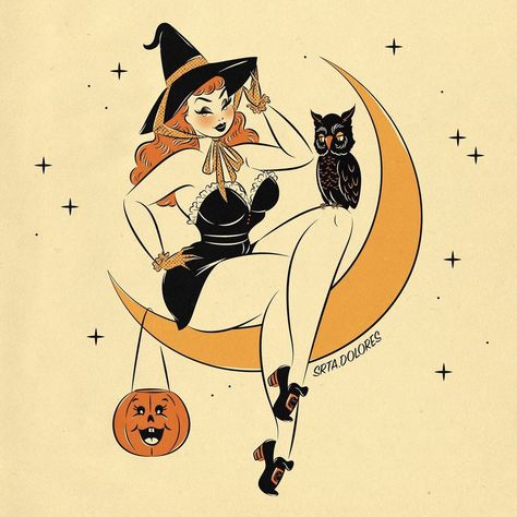 Vintage Halloween Pinup Art, Spooky Pinup, Otherworldly Art, Vintage Masquerade, Halloween Pin Up, Dark Tattoos, Autumn Celebration, Pin Up Drawings, Cosy Autumn