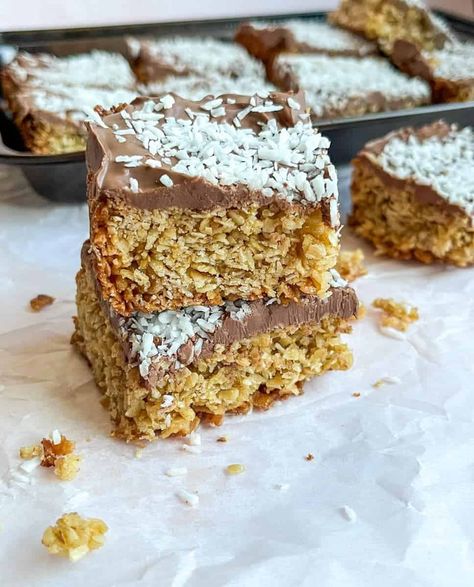 Chocolate Coconut Flapjacks - Something Sweet Something Savoury Dessicated Coconut, No Bake Slices, Kids Baking, Tray Bake Recipes, Frozen Chocolate, Golden Syrup, Baking With Kids, Small Cake, Baking Tins