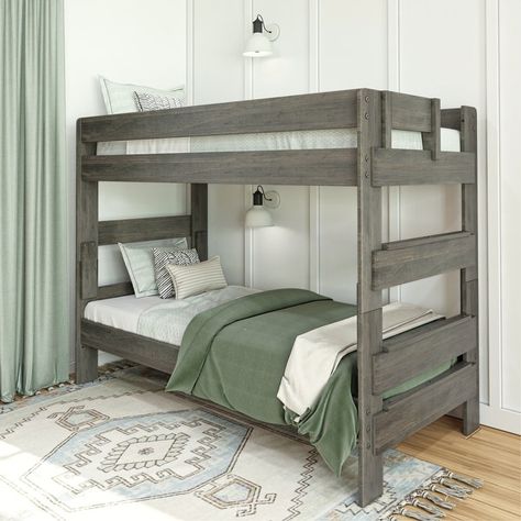 Max and Lily Farmhouse Twin over Twin Bunk Bed - Bed Bath & Beyond - 38888120 Bunk Bed For Adults, Rustic Wood Bed, Queen Bunk Bed, L Shaped Bunk Beds, Adult Bunk Beds, Queen Bunk Beds, Solid Wood Bunk Beds, Twin Over Twin Bunk Bed, Bottom Bunk