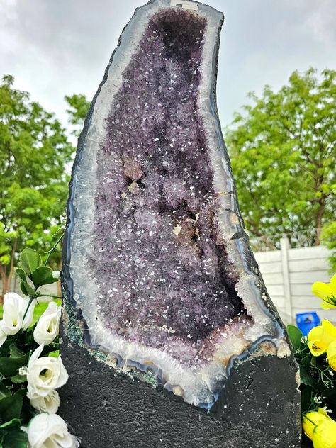 Handmade Crystal Decor and Gift  - You Will GET ONE High Quality With Highly polished Amazing Natural Variations And a Color of Purple Amethyst  Geode Cluster Stone Same in Photos. - 100% Fast Shipping To World-Wide - SIZE :  | 558MM x 254MM x 203MM |22" x 10" x 8" inches | Approx. - Weight : 24000 Grams. | 24 Kilograms | . 52.9lbs Approx. - Stone : Amethyst Stone - Origin : Brazilian - Color : Amethyst Geode Purple and White As per in Pictures - Best Prices Our Have Store . - Our Specimens Have 100% Natural And Unique - If You Have Any Questions Or Queries , Please Feel To Messages us . - Amethyst is one of the most popular crystals to use in meditation. This is due to its soothing energy and spiritual    significance. Amethyst aids meditation to calm the mind and bring enlightenment. A c Radiate Positive Vibes, Amethyst Cathedral, Therapy Room, Raw Amethyst, Calming Stones, Amethyst Geode, Amethyst Cluster, Crystal Decor, Purple Hues