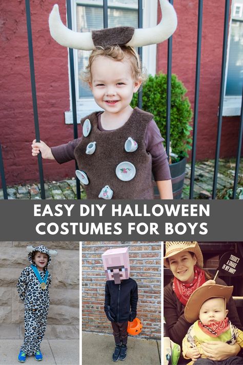 Make these easy DIY Halloween costumes for boys! Make your own unique costume at home with these easy patterns and printables. Includes Minecraft head, Bull In A China Shop, Land's Fastest Animal with medal and running shoes, and more! #halloween #costume #diy #boys #kids #halloweencostume #handmade Easy Halloween Costumes For Kids, Diy Halloween Dress, Halloween Dress Up Ideas, Easy Diy Halloween Costumes, Best Diy Halloween Costumes, Creative Halloween Costumes Diy, Vampire Halloween Costume, Halloween Costumes For 3, Seasonal Activities