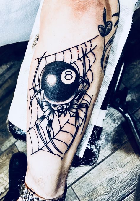 8ball Spider Tattoo, 8 Ball Spider Tattoo, 8 Ball Tattoo, Ball Tattoo, Spider Tattoo, Pool Ball, Tattoo Black, Black Ink Tattoos, Tat Ideas